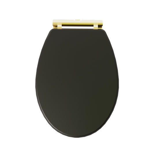  Huxton Quick Release Soft Close Toilet Seat - Matt Black Brushed Brass Hinge - welovecouk