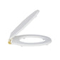 Huxton Gloss White Soft Close Toilet Seat - Brushed Brass Hinge - welovecouk