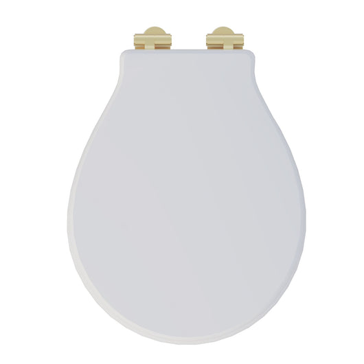  Huxton Soft Close Toilet Seat - Gloss White Brushed Brass Bottom Fix Hinge