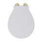 Huxton Soft Close Toilet Seat - Gloss White Brushed Brass Bottom Fix Hinge