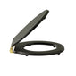Huxton Matt Black Soft Close Toilet Seat - Brushed Brass Hinge - welovecouk