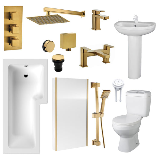  Hadley L Shape Shower Bathroom Suite - Brushed Brass - 1800