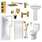 Hadley L Shape Shower Bathroom Suite - Brushed Brass - 1800