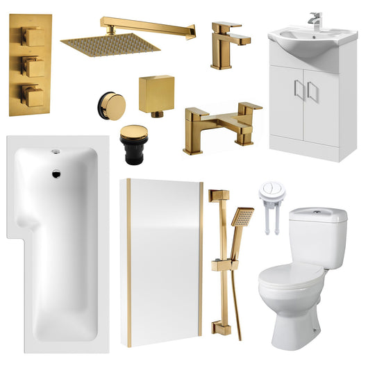  Hadley L Shape Shower Vanity Bathroom Suite - Brushed Brass - 1800