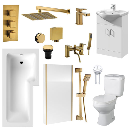  Hadley L Shape Shower Vanity Bathroom Suite - Brushed Brass - 1600 - welovecouk