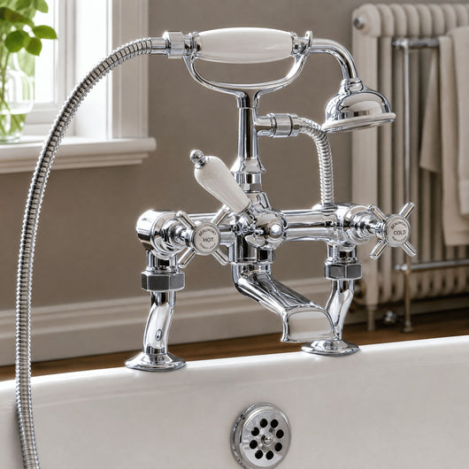  Nuie Beaumont Luxury Cranked Bath Shower Mixer Tap Pillar Mounted