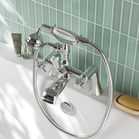  Nuie Beaumont 1/2 Bath Shower Mixer Tap Pillar Mounted Chrome - welovecouk