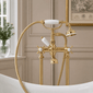 Nuie Beaumont Luxury Cranked Bath Shower Mixer Tap Pillar Mounted - Brushed Brass