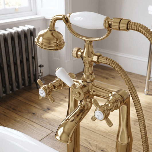  Nuie Beaumont 1/2 Bath Shower Mixer Tap Pillar Mounted - Brushed Brass