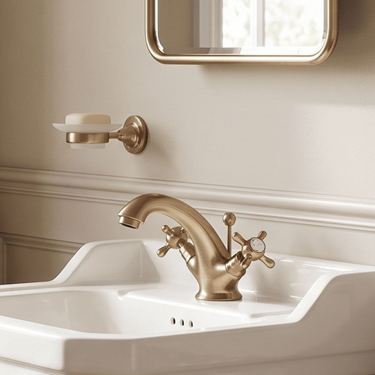  Nuie Beaumont Luxury Mono Basin Mixer Tap Dual Handle with Pop Up Waste - Brushed Brass