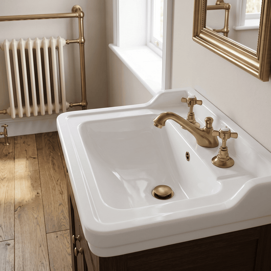  Nuie Beaumont 3-Hole Basin Mixer Tap Deck Mounted with Pop Up Waste - Brushed Brass
