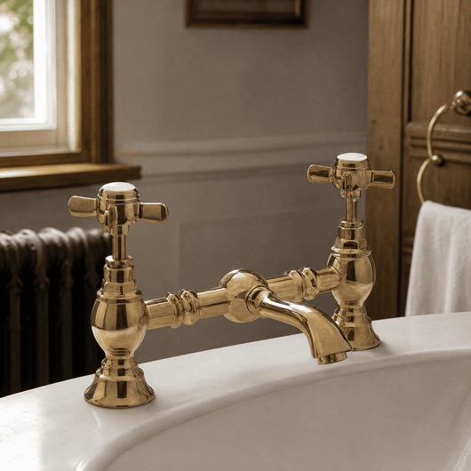  Nuie Beaumont Luxury 2-Hole Basin Mixer Tap Deck Mounted - Brushed Brass