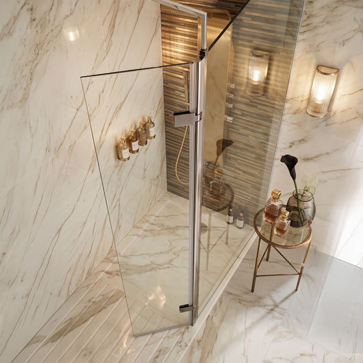  SDG Alumen 300 x 2000mm Wetroom Hinged Return Screen - Brushed Nickel