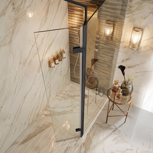  SDG Alumen 300 x 2000mm Wetroom Hinged Return Screen - Matt Black