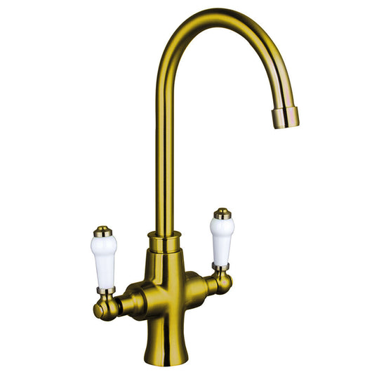  nuie Sarani Brushed Gold Two Handle Sink Mixer Kitchen Tap