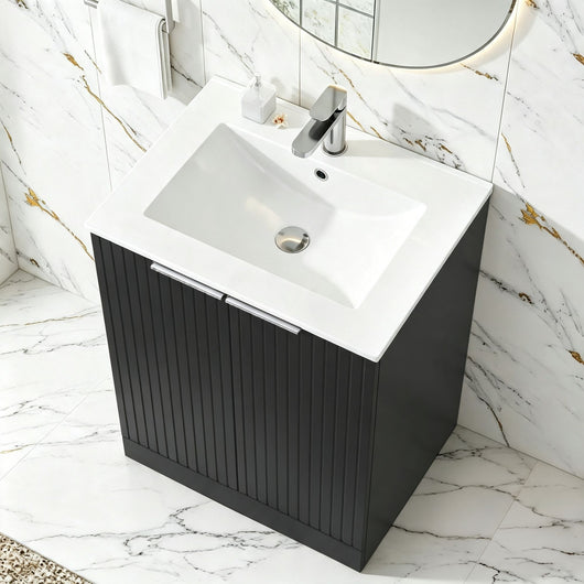  STRIA Floor Standing 600mm Vanity Unit with Basin - Soft Black