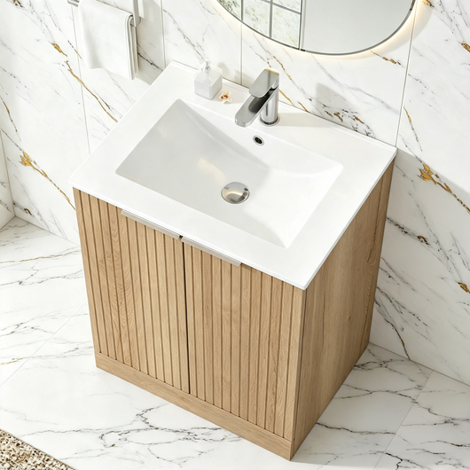  STRIA Floor Standing 600mm Vanity Unit with Basin - Autumn Oak