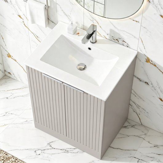  STRIA Floor Standing 600mm Vanity Unit with Basin - Pebble Grey