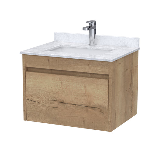  BC Designs Loftwood Wall Hung Vanity Unit & White Marble Top 600mm - Autumn Oak