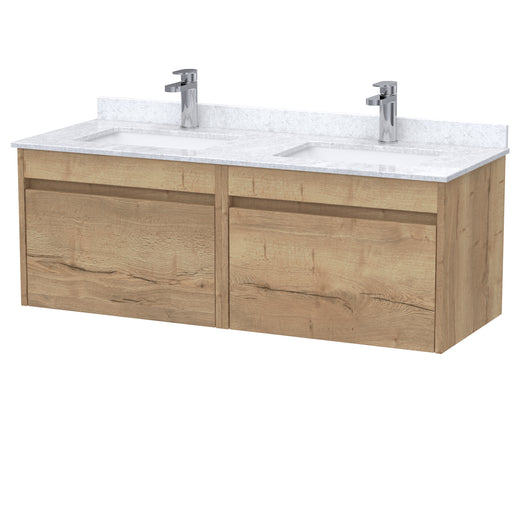  BC Designs Loftwood Wall Hung Vanity Unit & White Marble Top 1200mm - Autumn Oak