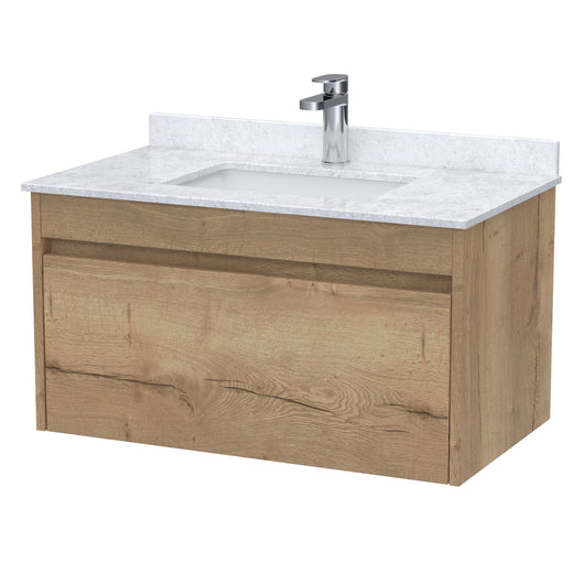  BC Designs Loftwood Wall Hung Vanity Unit & White Marble Top 800mm - Autumn Oak