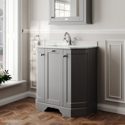  Hudson Reed Old London 750mm 3-Door Angled Unit & White Marble Top 1TH - Storm Grey
