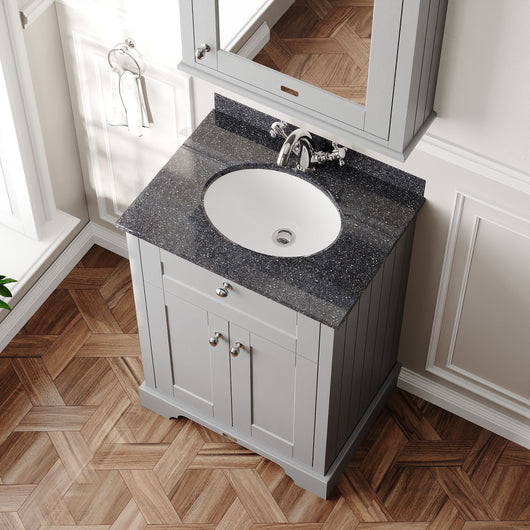  Hudson Reed Old London 600mm 2-Door Vanity Unit & Single Bowl Black Marble Top 1 Tap Hole - Storm Grey