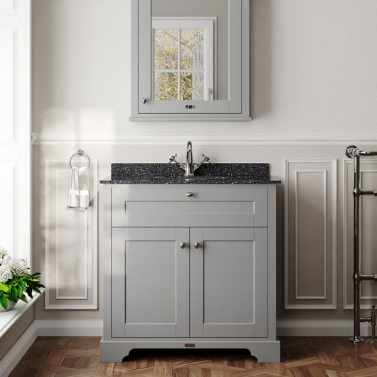  Hudson Reed Old London 800mm 2-Door Vanity Unit & Single Bowl Black Marble Top 1 Tap Hole - Storm Grey