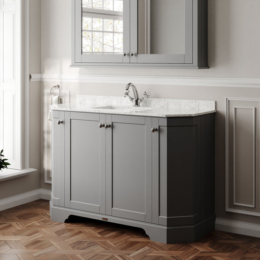  Hudson Reed Old London 1200mm 4-Door Angled Unit & White Marble Top 3TH - Storm Grey