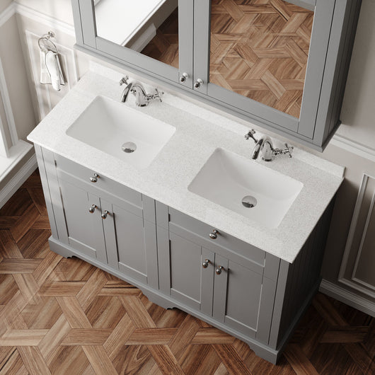  Hudson Reed Old London 1200mm Cabinet & Double Marble Top (1TH) - Storm Grey