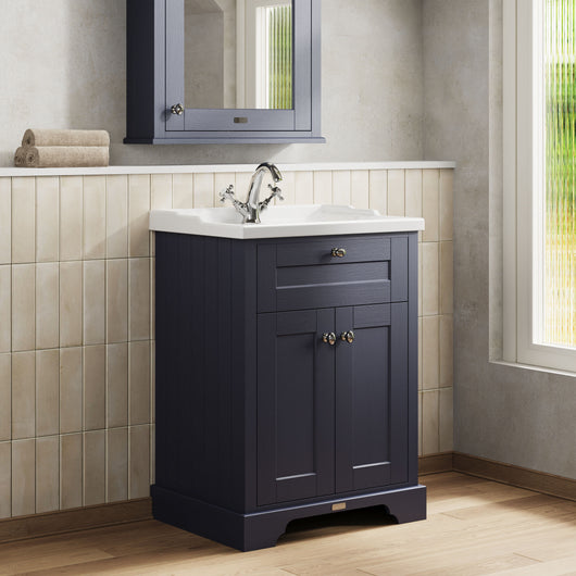  Hudson Reed Old London 600mm 2-Door Vanity Unit & Ceramic 1 Tap Hole Basin - Twilight Blue