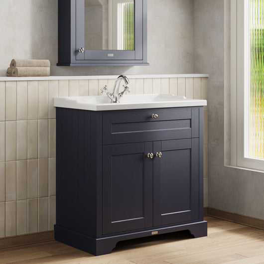  Hudson Reed Old London 800mm 2-Door Vanity Unit & Ceramic 1 Tap Hole Basin - Twilight Blue