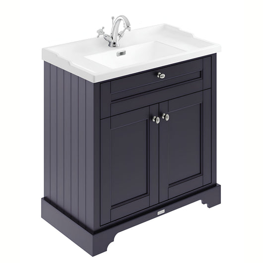  Hudson Reed Old London 800mm 2-Door Vanity Unit & Ceramic 1 Tap Hole Basin - Twilight Blue
