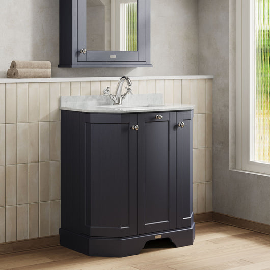  Hudson Reed Old London 750mm 3-Door Angled Unit & White Marble Top 1TH - Twilight Blue