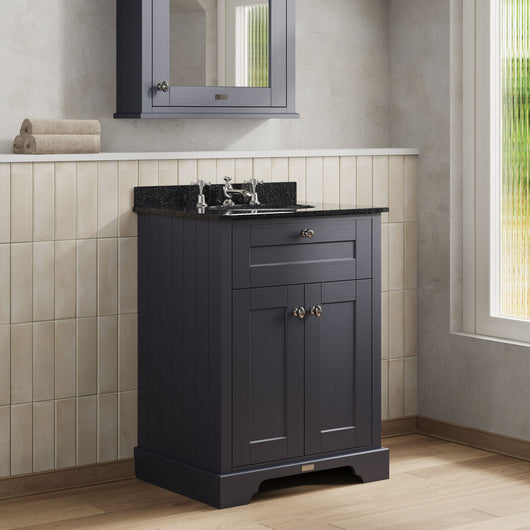  Hudson Reed Old London 600mm 2-Door Vanity Unit & Single Bowl Black Marble Top 3 Tap Hole - Twilight Blue
