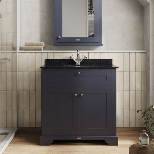  Hudson Reed Old London 800mm 2-Door Vanity Unit & Single Bowl Black Marble Top 1 Tap Hole - Twilight Blue