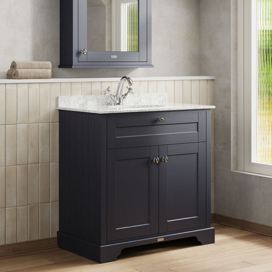  Hudson Reed Old London 800mm 2-Door Vanity Unit & Single Bowl Grey Marble Top 1 Tap Hole - Twilight Blue