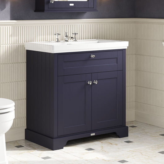 Old London 800mm 2-Door Vanity & Classic Basin 3TH - Twilight Blue