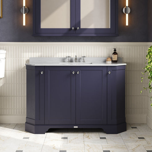  Hudson Reed Old London 1200mm 4-Door Angled Unit & Grey Marble Top 3TH - Twilight Blue