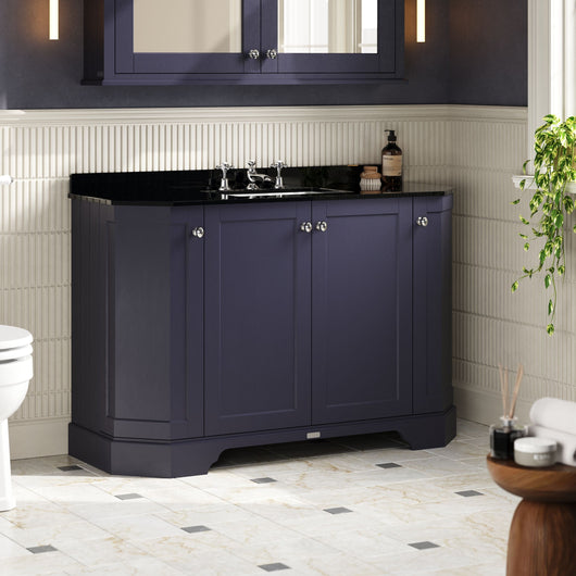  Hudson Reed Old London 1200mm 4-Door Angled Unit & Black Marble Top 3TH - Twilight Blue