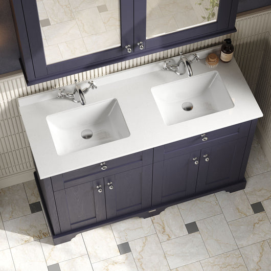  Hudson Reed Old London 1200mm Cabinet & Double Marble Top (1TH) - Twilight Blue