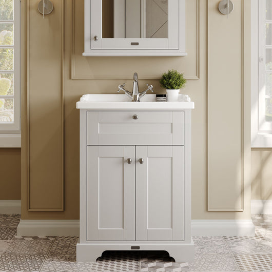  Hudson Reed Old London 600mm 2-Door Vanity Unit & Ceramic 1 Tap Hole Basin - Timeless Sand