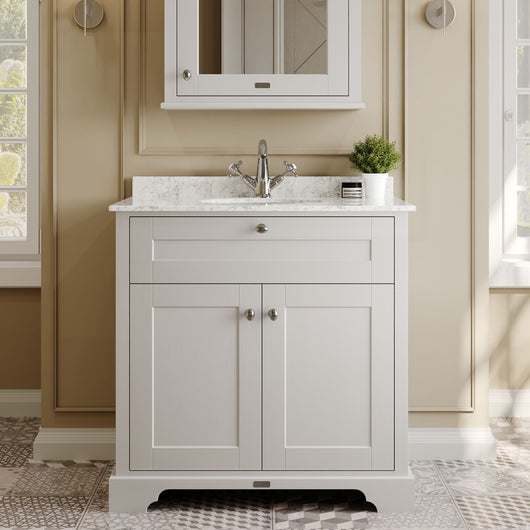  Hudson Reed Old London 800mm 2-Door Vanity Unit & Single Bowl Grey Marble Top 1 Tap Hole - Timeless Sand