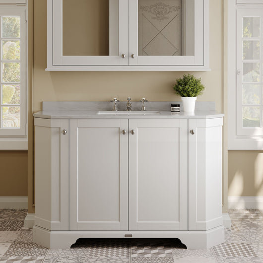  Hudson Reed Old London 1200mm 4-Door Angled Unit & Grey Marble Top 1TH - Timeless Sand