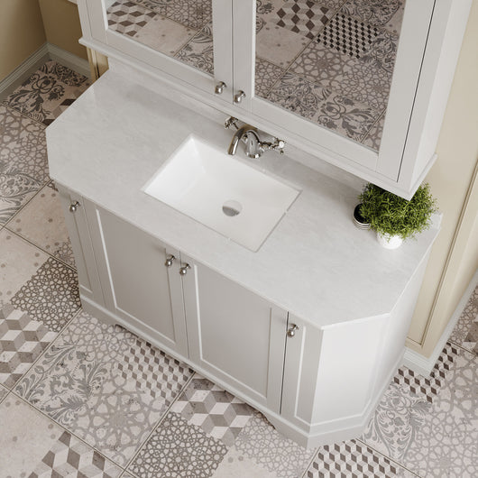  Hudson Reed Old London 1200mm 4-Door Angled Unit & White Marble Top 1TH - Timeless Sand