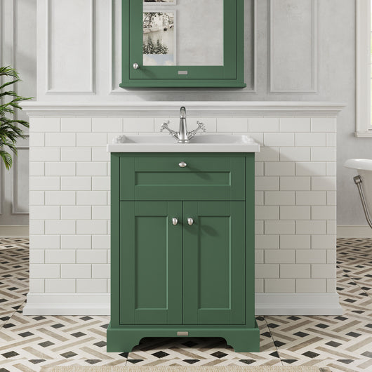  Hudson Reed Old London 600mm 2-Door Vanity Unit & Ceramic 1 Tap Hole Basin - Hunter Green