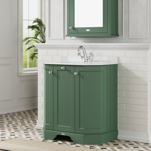  Hudson Reed Old London 750mm 3-Door Angled Unit & White Marble Top 1TH - Hunter Green