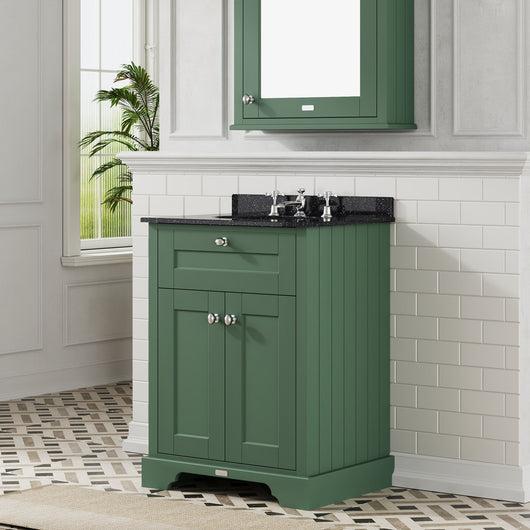  Hudson Reed Old London 600mm 2-Door Vanity Unit & Single Bowl Black Marble Top 3 Tap Hole - Hunter Green