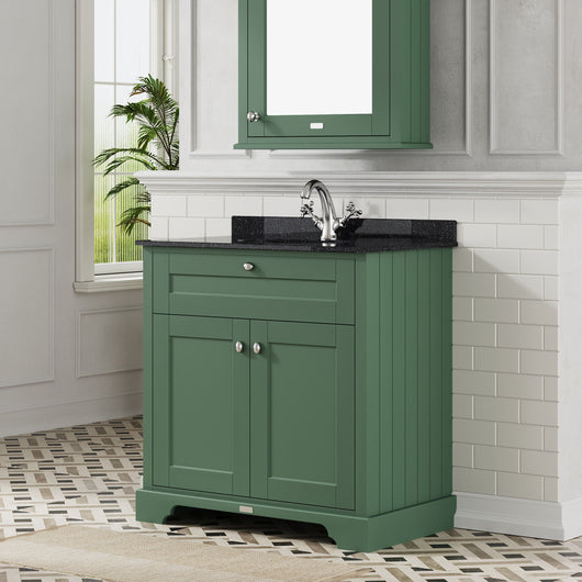  Hudson Reed Old London 800mm 2-Door Vanity Unit & Single Bowl Black Marble Top 1 Tap Hole- Hunter Green