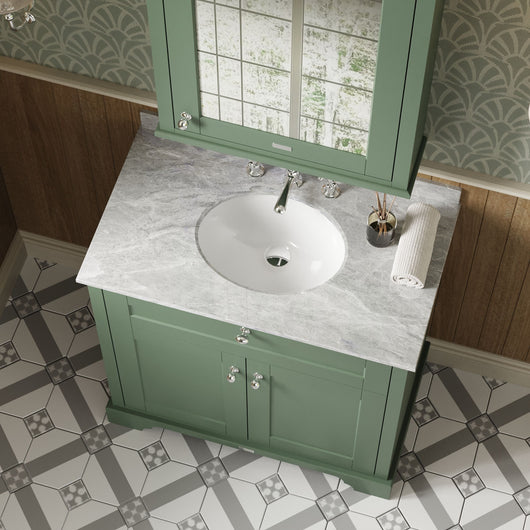  Hudson Reed Old London 800mm 2-Door Vanity Unit & Single Bowl Grey Marble Top 3 Tap Hole - Hunter Green